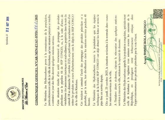 COMMUNIQUE OFFICIEL N°CAB.MIN-ETAT-HYD.001.2025